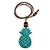 Melange Teal Wood Pineapple Pendant with Brown Cotton Cord Necklace - 96cm Long/ 10cm Front Drop - Adjustable - view 2