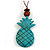 Melange Teal Wood Pineapple Pendant with Brown Cotton Cord Necklace - 96cm Long/ 10cm Front Drop - Adjustable
