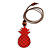 Red Wood Pineapple Pendant with Brown Cotton Cord Necklace - 96cm Long/ 10cm Front Drop - Adjustable - view 5