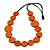Geometric Washed Orange Coloured Coin Wood Bead Black Cord Necklace - 84cm Long Adjustable