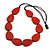 Geometric Red  Wood Bead Black Cord Necklace - 80cm Long Adjustable - view 1