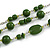 210g Solid 3 Strand Military Green Glass & Ceramic Bead Necklace In Silver Tone - 60cm L/ 5cm - view 3