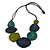 Geometric Wood Bead Black Cotton Cord Necklace in Blue/ Olive/ Teal - 80cm Long - Adjustable