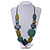 Geometric Wood Bead Black Cotton Cord Necklace in Blue/ Olive/ Teal - 86cm Long - Adjustable - view 2
