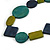 Geometric Wood Bead Black Cotton Cord Necklace in Blue/ Olive/ Teal - 86cm Long - Adjustable - view 3