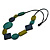 Geometric Wood Bead Black Cotton Cord Necklace in Blue/ Olive/ Teal - 86cm Long - Adjustable - view 6