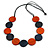Burnt Orange/ Dark Blue Wood Button Bead Necklace with Black Cotton Cord - 80cm Long Adjustable - view 8