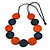 Burnt Orange/ Dark Blue Wood Button Bead Necklace with Black Cotton Cord - 80cm Long Adjustable - view 1