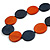 Burnt Orange/ Dark Blue Wood Button Bead Necklace with Black Cotton Cord - 80cm Long Adjustable - view 3