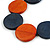 Burnt Orange/ Dark Blue Wood Button Bead Necklace with Black Cotton Cord - 80cm Long Adjustable - view 4