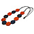 Burnt Orange/ Dark Blue Wood Button Bead Necklace with Black Cotton Cord - 80cm Long Adjustable - view 6