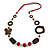 Long Wood, Glass, Ceramic Bead Blue Suede Cord Necklace in Red/ Brown - 88cm Long