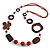 Long Wood, Glass, Ceramic Bead Blue Suede Cord Necklace in Red/ Brown - 88cm Long - view 8
