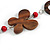 Long Wood, Glass, Ceramic Bead Blue Suede Cord Necklace in Red/ Brown - 88cm Long - view 4