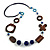 Long Wood, Glass, Ceramic Bead Blue Suede Cord Necklace in Blue/ Brown - 90cm Long - view 8