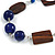Long Wood, Glass, Ceramic Bead Blue Suede Cord Necklace in Blue/ Brown - 90cm Long - view 3