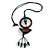 Ring and Bird Wood Bead Pendant with Black Cotton Cord (Brown/ Teal) - 78cm Long/ 15cm Pendant - Adjustable - view 7