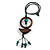 Ring and Bird Wood Bead Pendant with Black Cotton Cord (Brown/ Teal) - 78cm Long/ 15cm Pendant - Adjustable - view 3