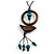 Ring and Bird Wood Bead Pendant with Black Cotton Cord (Brown/ Teal) - 78cm Long/ 15cm Pendant - Adjustable