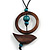 Ring and Bird Wood Bead Pendant with Black Cotton Cord (Brown/ Teal) - 78cm Long/ 15cm Pendant - Adjustable - view 5
