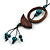 Ring and Bird Wood Bead Pendant with Black Cotton Cord (Brown/ Teal) - 78cm Long/ 15cm Pendant - Adjustable - view 4