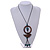 Ring and Bird Wood Bead Pendant with Black Cotton Cord (Brown/ Teal) - 78cm Long/ 15cm Pendant - Adjustable - view 2