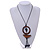 Ring and Bird Wood Bead Pendant with Black Cotton Cord (Brown/ Dark Blue) - 78cm Long/ 15cm Pendant - Adjustable - view 2