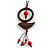 Ring and Bird Wood Bead Pendant with Black Cotton Cord (Brown/ Red) - 78cm Long/ 15cm Pendant - Adjustable