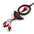 Ring and Bird Wood Bead Pendant with Black Cotton Cord (Brown/ Red) - 78cm Long/ 15cm Pendant - Adjustable - view 4