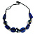Statement Cluster Ceramic, Wood Bead Necklace with Black Cotton Cord (Blue) - 60cm L - view 5