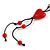 Red Glass Heart Pendant on Black Cotton Cord with Ceramic and Metal Beads Necklace - 64cm Long/ 15cm Tassel - view 4