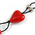 Red Glass Heart Pendant on Black Cotton Cord with Ceramic and Metal Beads Necklace - 64cm Long/ 15cm Tassel - view 5