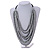Statement Multistrand Layered  Wood Bead Necklace In Metallic Silver - 50cm Shortest/ 70cm Longest Strand - view 2