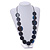 Melange Dark Blue Coin Wood Bead Black Cotton Cord Long Necklace - 100cm Long (Max Length) Adjustable - view 2