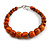 Animal Print Wood Bead Chunky Necklace (Orange/ Black) - 50cm L/ 5cm Ext