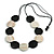 Black/ Off White Coin Wood Bead with Black Cotton Cords Necklace - 86cm L (Max Length) Adjustable - view 2