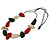 Geometric Melange Red/ White/ Black  Wood Bead Black Cotton Cord Necklace - 94cm L (Max Length) Adjustable - view 5