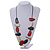 Geometric Melange Red/ White/ Black  Wood Bead Black Cotton Cord Necklace - 94cm L (Max Length) Adjustable - view 2