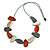 Geometric Melange Orange/ White/ Grey Wood Bead Black Cotton Cord Necklace - 94cm L (Max Length) Adjustable