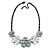 Metallic White/ Metallic Silver Matte Enamel Floral Necklace In Black Tone - 40cm L/ 6cm Ext - view 5