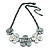 Metallic White/ Metallic Silver Matte Enamel Floral Necklace In Black Tone - 40cm L/ 6cm Ext - view 4
