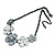 Metallic White/ Metallic Silver Matte Enamel Floral Necklace In Black Tone - 40cm L/ 6cm Ext - view 6