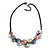 Pastel Multicoloured Matte Enamel Leaf Necklace In Black Tone - 40cm L/ 6cm Ext - view 5
