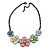 Pastel Multicoloured Matte Enamel Floral Necklace In Black Tone - 40cm L/ 6cm Ext - view 7