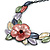 Pastel Multicoloured Matte Enamel Poppy Flower and Leaf Necklace In Black Tone - 45cm L/ 6cm Ext - view 4