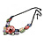 Pastel Multicoloured Matte Enamel Poppy Flower and Leaf Necklace In Black Tone - 45cm L/ 6cm Ext - view 8