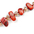 Long Coral Red Shell/ Light Topaz Glass Crystal Bead Necklace - 115cm L - view 3