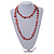 Long Coral Red Shell/ Light Topaz Glass Crystal Bead Necklace - 115cm L - view 2