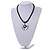 Mother Of Pearl Round Pendant with Twisted Glass Bead Necklace in Black/ White - 44cm L/ 50mm Diameter - view 2