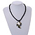 Mother Of Pearl Shell Shape Pendant with Twisted Glass Bead Necklace in Black/ Beige - 44cm L/ 55mm L Pendant - view 2